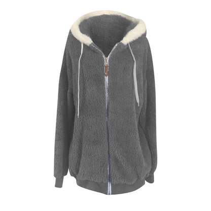 Winter Coats for Women  Womens Warm Thick Faux Plush Coat, Outdoor plus Size Thicken Hooded Jacket, Winter Zipper Overcoat Outerwear Dark Gray 4XL