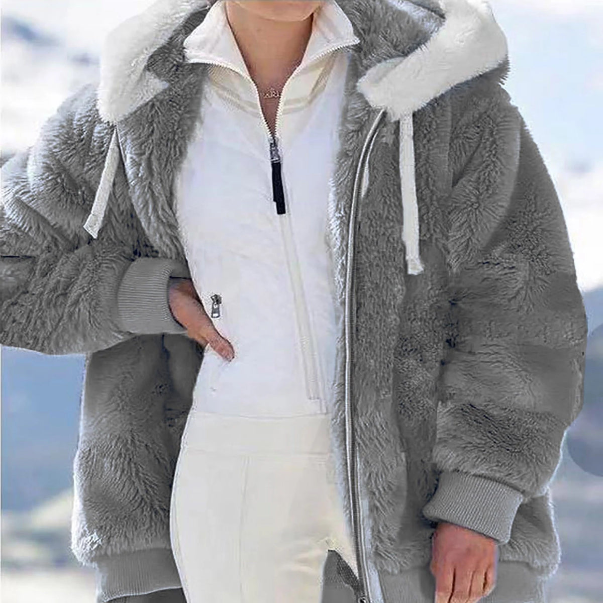 Winter Coats for Women  Womens Warm Thick Faux Plush Coat, Outdoor plus Size Thicken Hooded Jacket, Winter Zipper Overcoat Outerwear Dark Gray 4XL