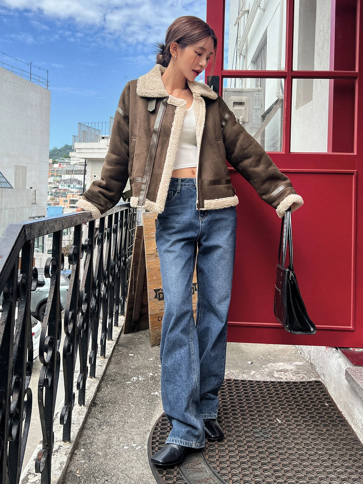 DAZY Drop Shoulder Teddy Lined Zip up Jacket,Fall Women Clothes