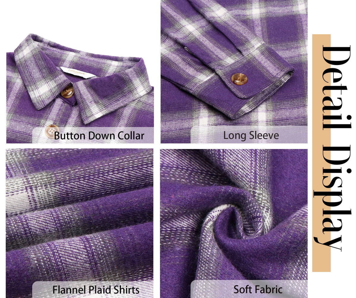 Plaid Flannel Shirts for Women Oversized Long Sleeve Button down Shirts Blouses Tops
