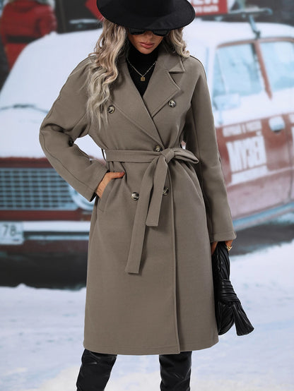 LUNE Lapel Neck Double Breasted Belted Overcoat Fall Winter Cloth for Women