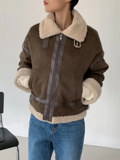 DAZY Drop Shoulder Teddy Lined Zip up Jacket,Fall Women Clothes