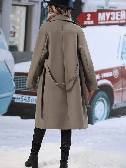 LUNE Lapel Neck Double Breasted Belted Overcoat Fall Winter Cloth for Women