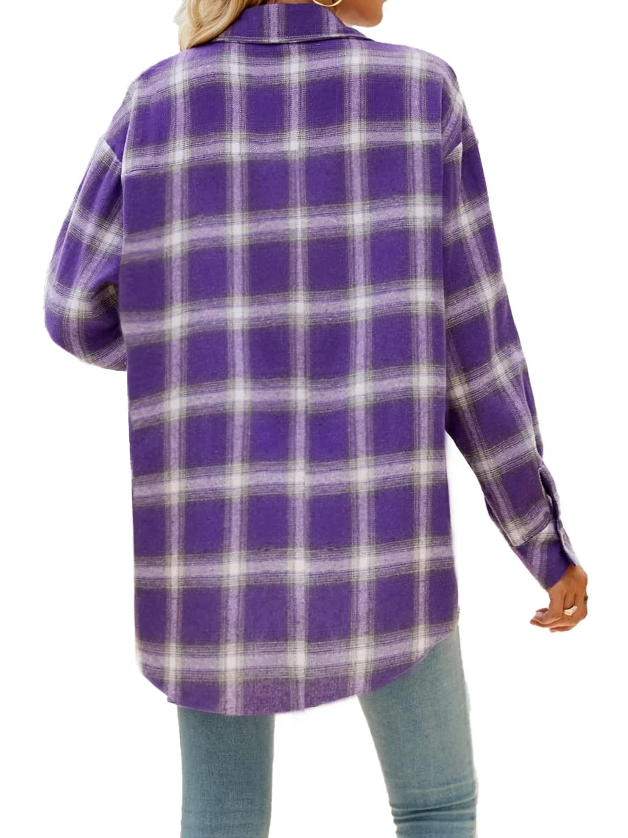 Plaid Flannel Shirts for Women Oversized Long Sleeve Button down Shirts Blouses Tops