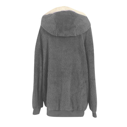 Winter Coats for Women  Womens Warm Thick Faux Plush Coat, Outdoor plus Size Thicken Hooded Jacket, Winter Zipper Overcoat Outerwear Dark Gray 4XL
