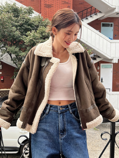 DAZY Drop Shoulder Teddy Lined Zip up Jacket,Fall Women Clothes