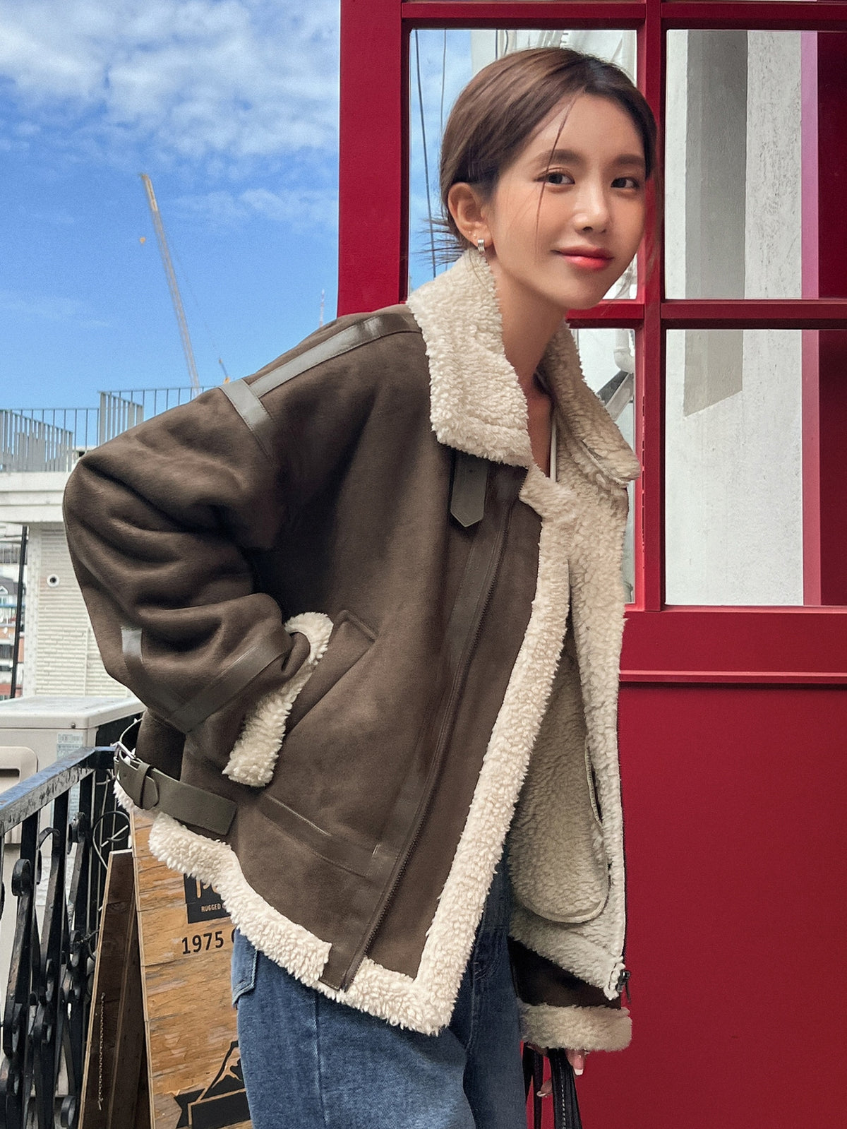 DAZY Drop Shoulder Teddy Lined Zip up Jacket,Fall Women Clothes