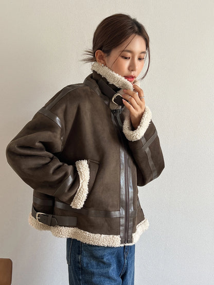 DAZY Drop Shoulder Teddy Lined Zip up Jacket,Fall Women Clothes