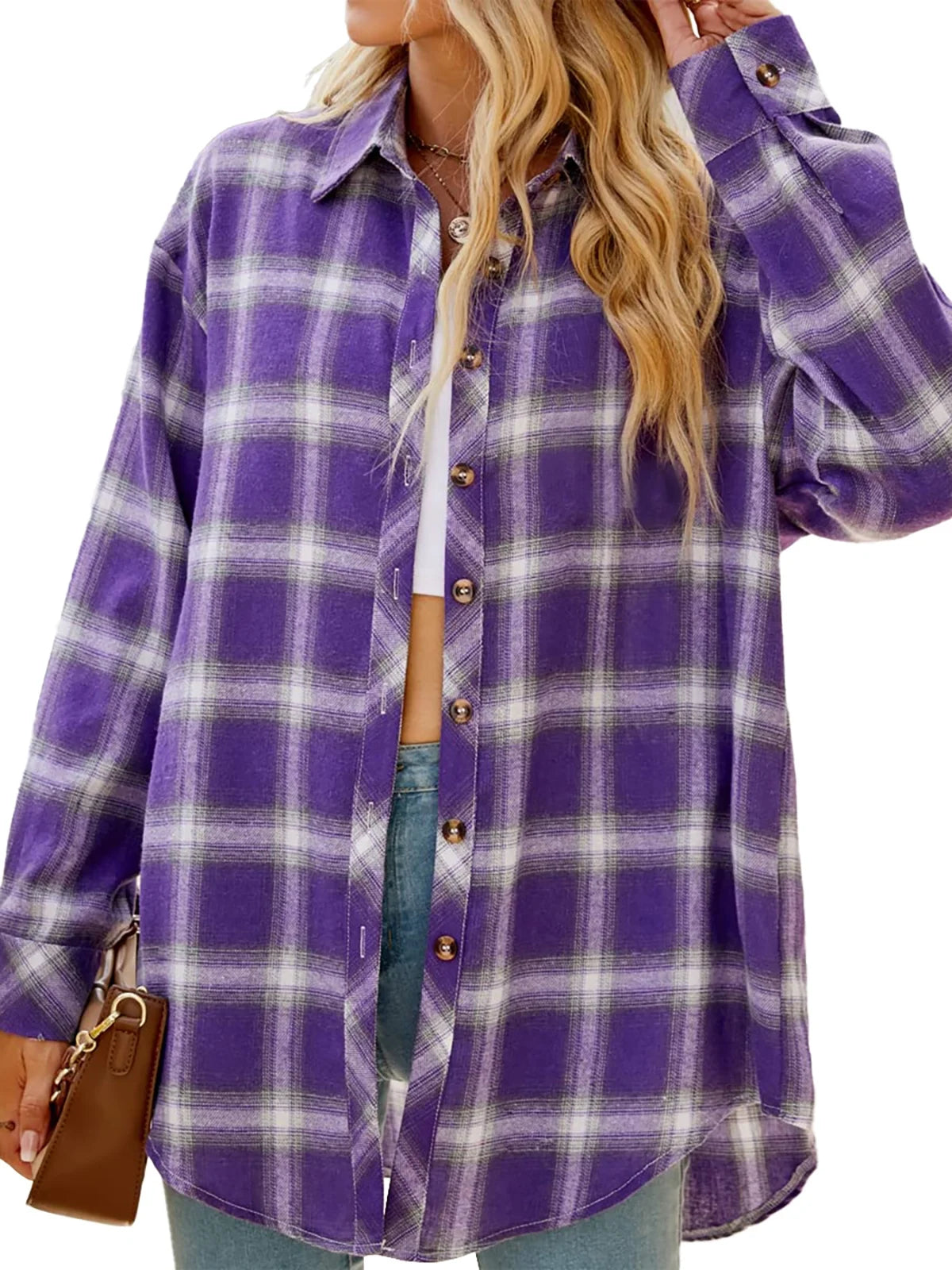 Plaid Flannel Shirts for Women Oversized Long Sleeve Button down Shirts Blouses Tops